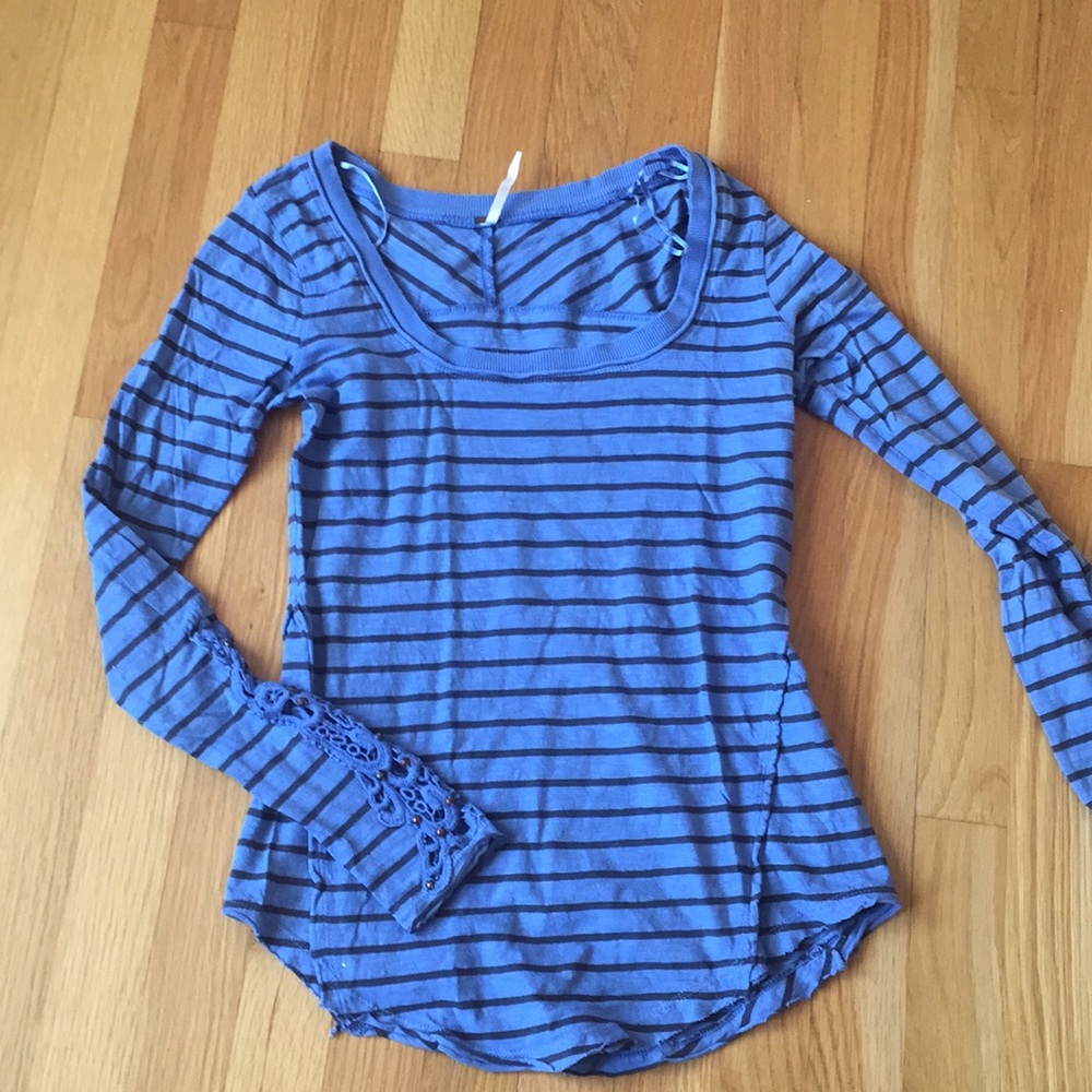 blue striped long sleeve free people tee